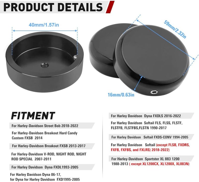 Three T FSFY 1 Set Upper Fork Stem Nut Cap Covers for Harley Davidson for Street bob Breakout V-ROD Dyna for Softail for Sportster XL 883 1200, Black - Image 5